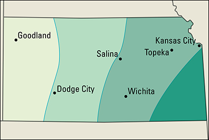 Average yearly precipitation in Kansas