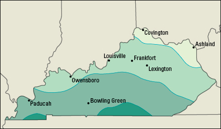 Average yearly precipitation in Kentucky