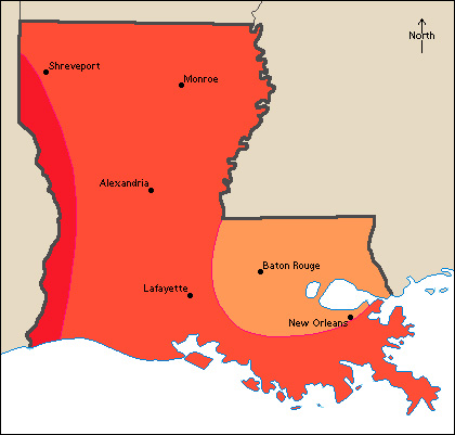 Average July temperatures in Louisiana