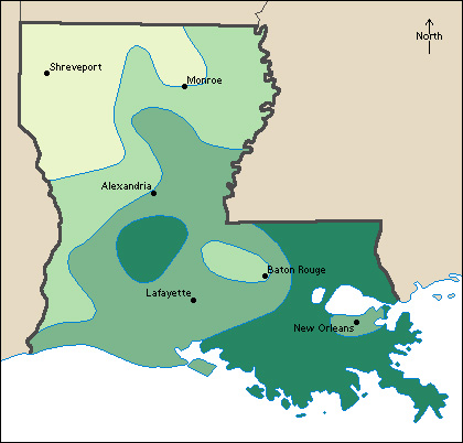 Average yearly precipitation in Louisiana