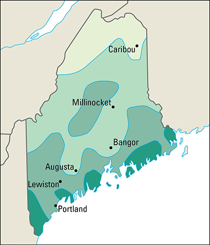 Average yearly precipitation in Maine