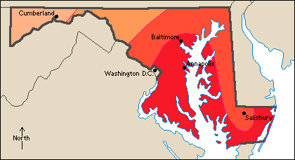 Average July temperatures in Maryland