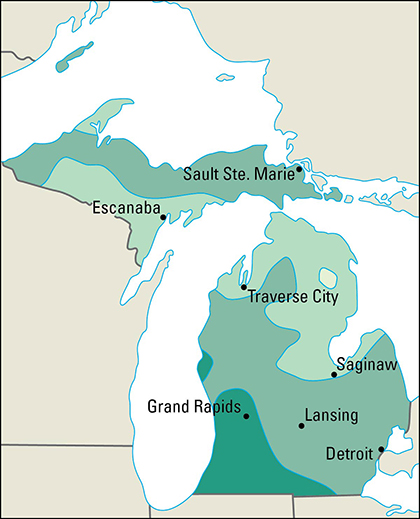 Average yearly precipitation in Michigan