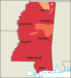 Average July temperatures in Mississippi