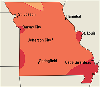 Average July temperatures in Missouri