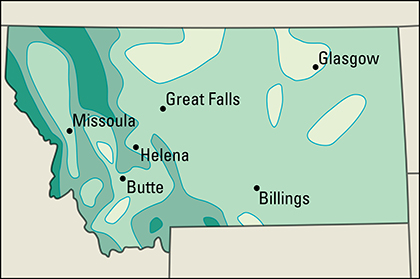 Average yearly precipitation in Montana