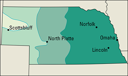 Average yearly precipitation in Nebraska