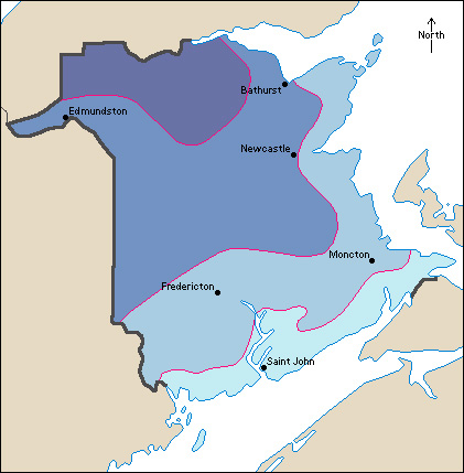 Average January temperatures in New Brunswick