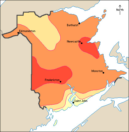 Average July temperatures in New Brunswick