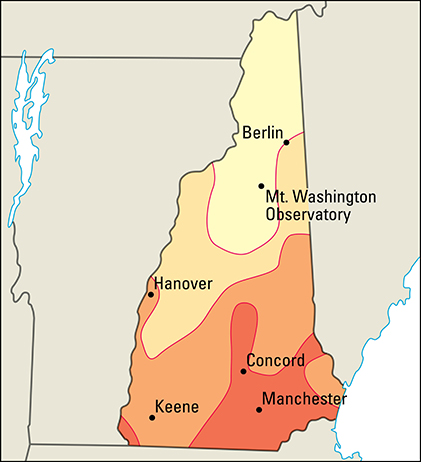 Average July temperatures in New Hampshire