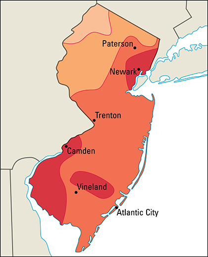 Average July temperatures in New Jersey