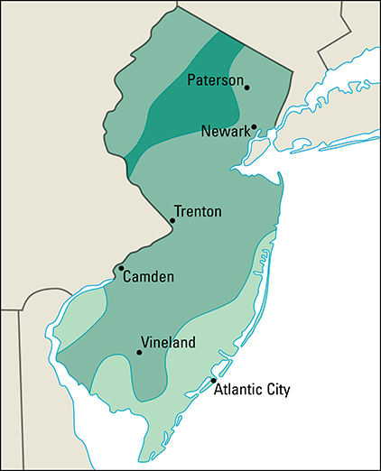 Average yearly precipitation in New Jersey