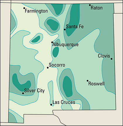 Average yearly precipitation in New Mexico