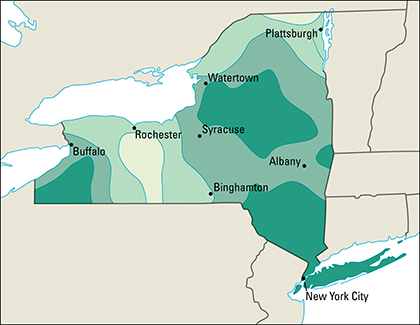 Average yearly precipitation in New York