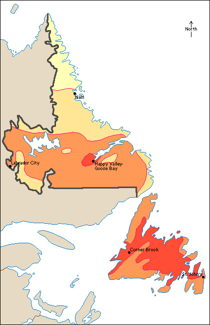 Average July temperatures in Newfoundland and Labrador