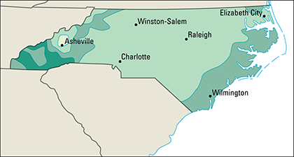 Average yearly precipitation in North Carolina