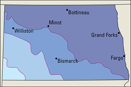 Average January temperatures in North Dakota