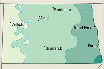 Average yearly precipitation in North Dakota