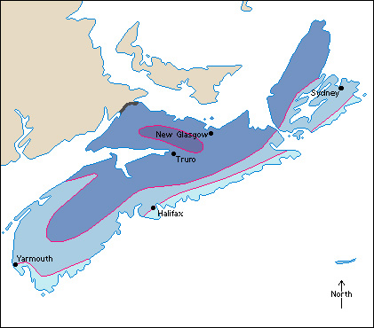 Average January temperatures in Nova Scotia