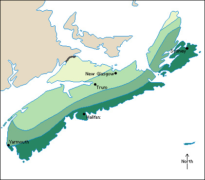 Average yearly precipitation in Nova Scotia