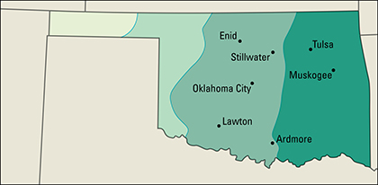 Average yearly precipitation in Oklahoma