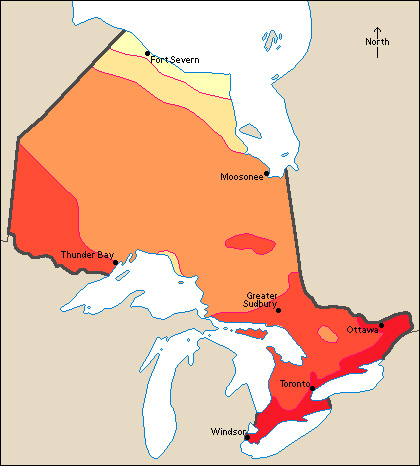 Average July temperatures in Ontario