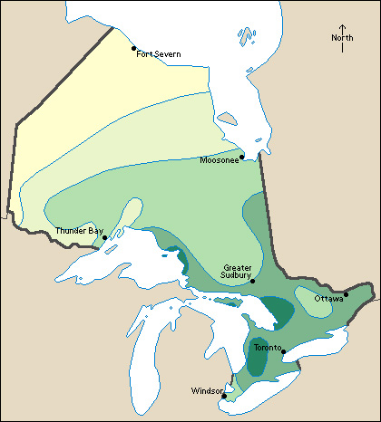 Average yearly precipitation in Ontario