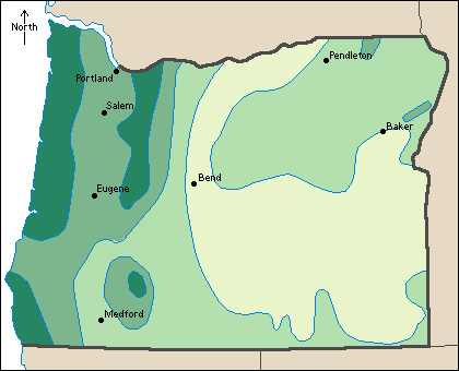 Average yearly precipitation in Oregon