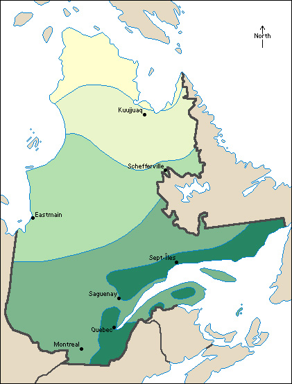 Average yearly precipitation in Quebec