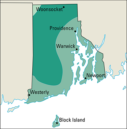 Average yearly precipitation in Rhode Island