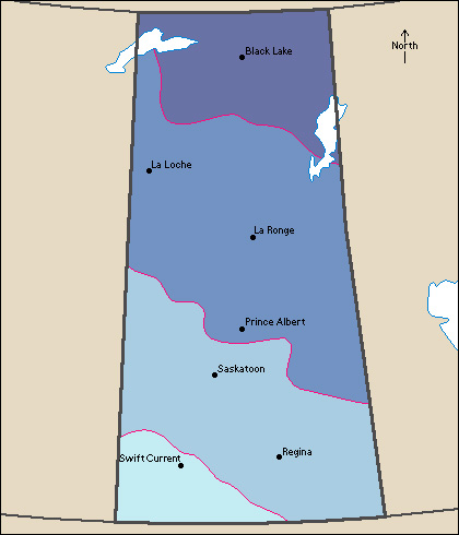 Average January temperatures in Saskatchewan