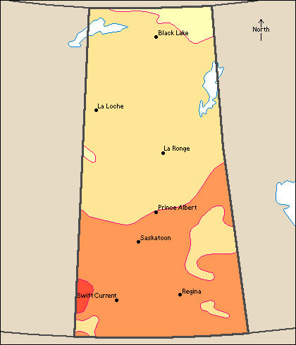 Average July temperatures in Saskatchewan