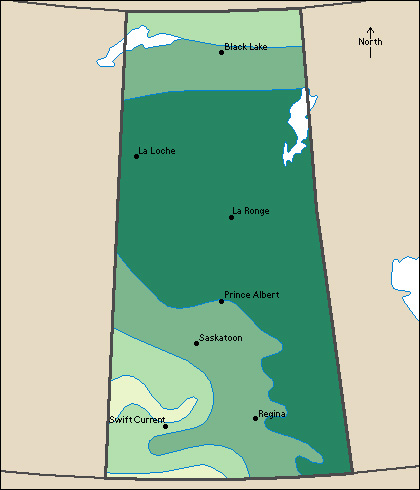 Average yearly precipitation in Saskatchewan