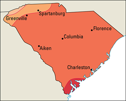 Average July temperatures in South Carolina