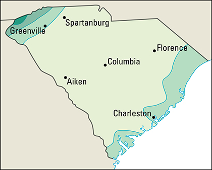 Average yearly precipitation in South Carolina