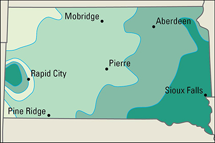 Average yearly precipitation in South Dakota