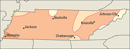 Average January temperatures in Tennessee