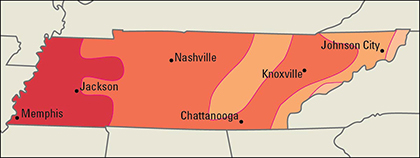 Average July temperatures in Tennessee