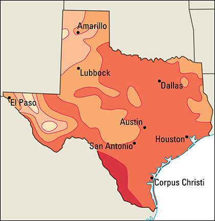 Average July temperatures in Texas