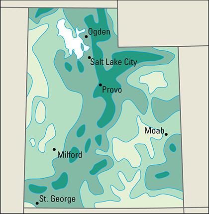 Average yearly precipitation in Utah