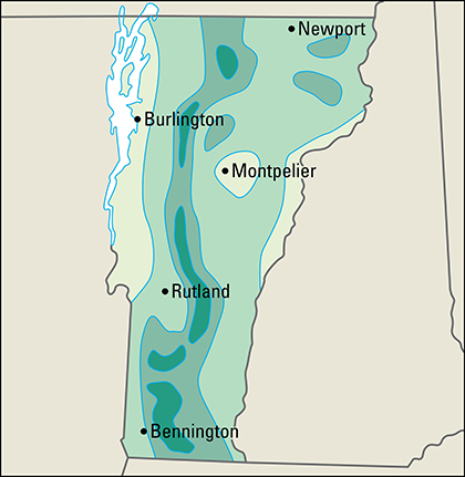 Average yearly precipitation in Vermont