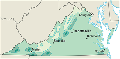 Average yearly precipitation in Virginia