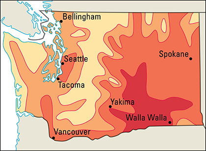 Average July temperatures in Washington