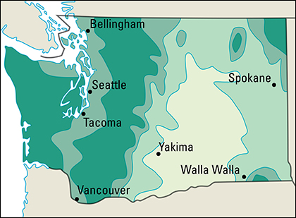 Average yearly precipitation in Washington