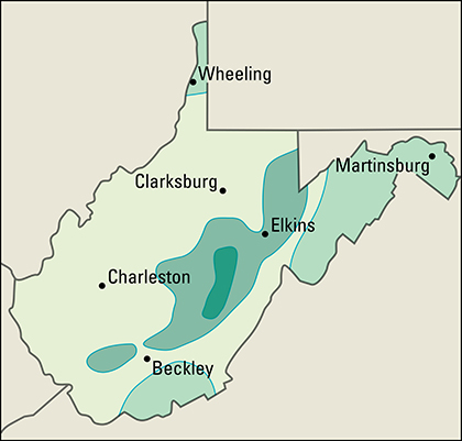 Average yearly precipitation in West Virginia