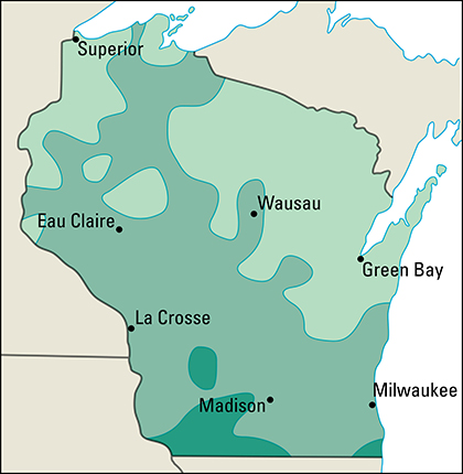 Average yearly precipitation in Wisconsin