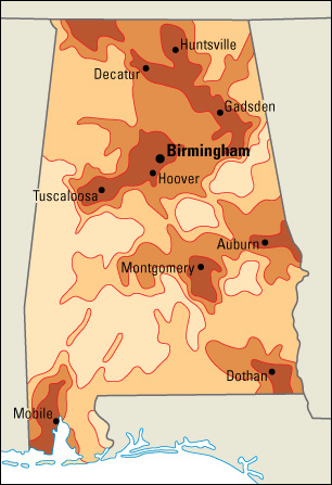 Population density in Alabama