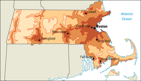 Population density in Massachusetts