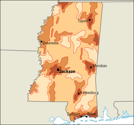 Population density in Mississippi