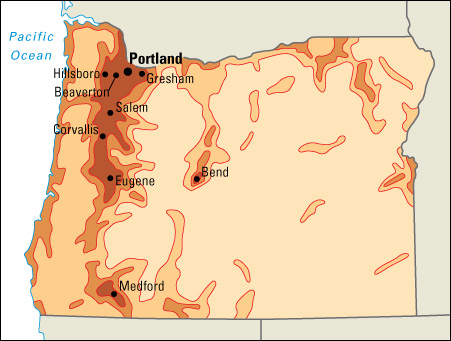 Population density in Oregon